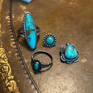 Turquoise and sterling silver ring set